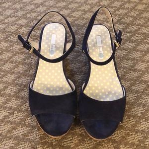 Boden navy suede cork wedges